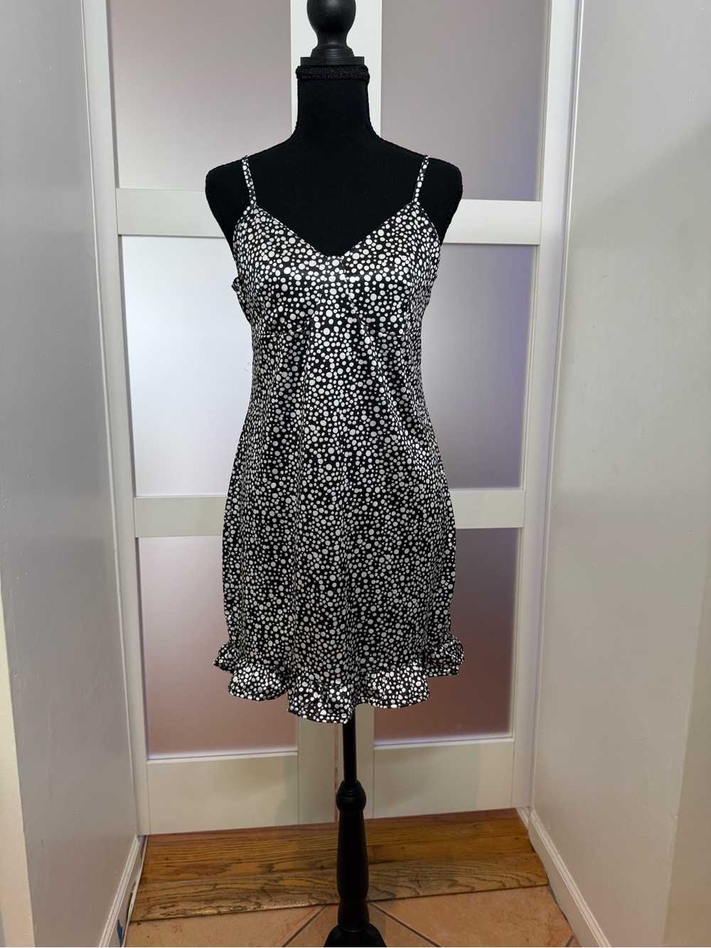 PrettyLittleThing Slip Dress, Black Dalmatian, NWT size 12.